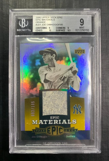 BGS 9 Joe DiMaggio 092/185 2006 Upper Deck Epic Materials Orange #JD1 Patch - DHL Express Air 5-6 Days with Tracking