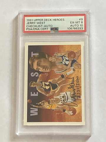 1991 UPPER DECK HEROES JERRY WEST AUTO PSA 10