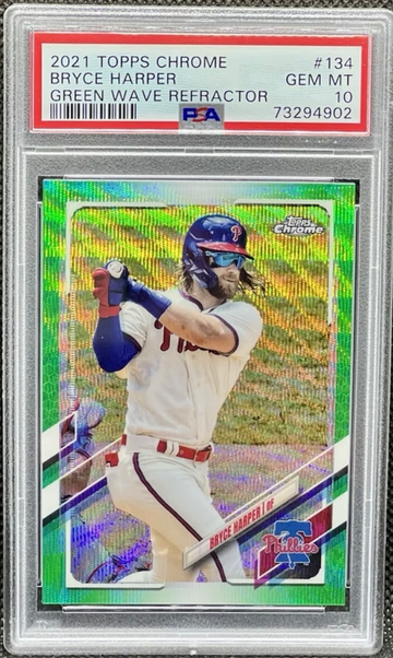 2021 Topps Chrome Bryce Harper 45/99 Green Wave Refractor #134 PSA 10 Gem Mint