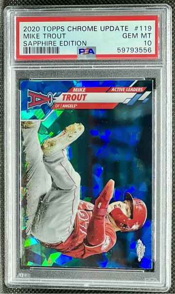 2020 Topps Chrome Sapphire Mike Trout Active Leader OBP US-119 PSA 10 Angels MVP