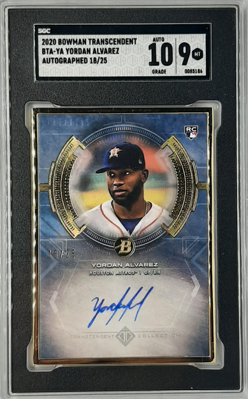 2020 Bowman Transcendent AUTO YORDAN ALVAREZ RC SGC 9