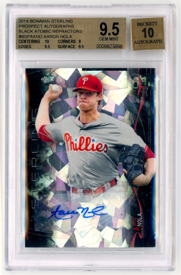 2014 Bowman Sterling Prospect Auto Black Atomic Refractor/10 Aaron Nola BGS 9.5 w 10 Auto