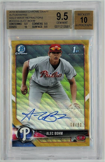 2018 Bowman Chrome Draft Auto Gold Wave Refractor Alec Bohm BGS 9.5 w 10 Auto  11213581