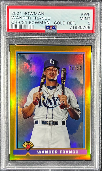 WANDER FRANCO 2021 Bowman GOLD REFRACTOR #/50 1991 Bowman Chrome design PSA 9