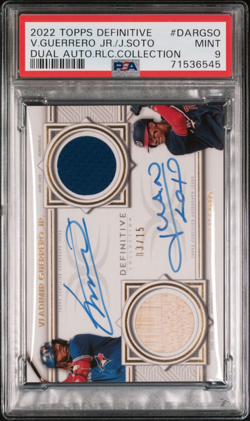 SOTO & GUERRERO 2022 TOPPS Definitive DUAL ON-CARD Auto GAME-USED Jersey *PSA 9*