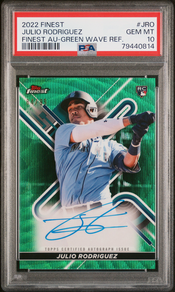 2022 Topps Finest Julio Rodriguez Green Wave Refractor Autograph /99 PSA 10 G980