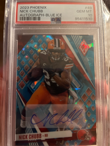 2023 phoenix nick chubb psa 10 aqua sp auto /15