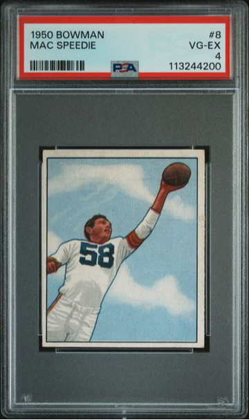 1950 Bowman Football – Mac Speedie #8 – PSA 4 (VG-EX)  HOF • Strong Eye Appeal