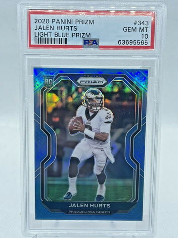 2020 Panini Prizm, Jalen Hurts Rookie RC Light Blue Prizm PSA 10