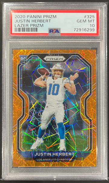 2020 Prizm Justin Herbert Orange Lazer Prizm Rookie RC #325 PSA 10 