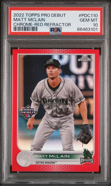 2022 Topps Pro Debut Red Matt McLain #d /5 Chrome Refractor PSA 10 Cincinnati Reds