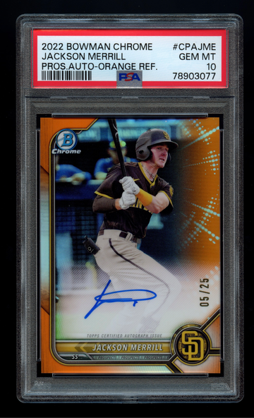 Jackson Merrill 2022 Bowman Chrome Orange Auto RC /25