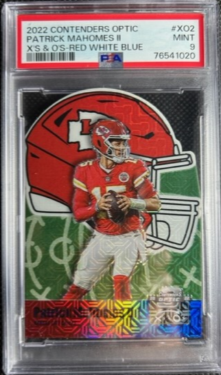 2022 Contenders Optic Patrick Mahomes SSP 2/13 RWB X’s and O’s PSA 9 MINT Pop 1