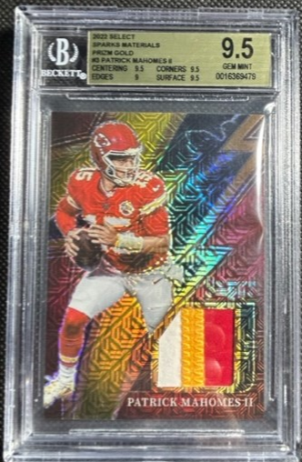 2022 Select Patrick Mahomes II Sparks Relics Gold Prizm /10 SSP BGS 9.5 Gem Mint