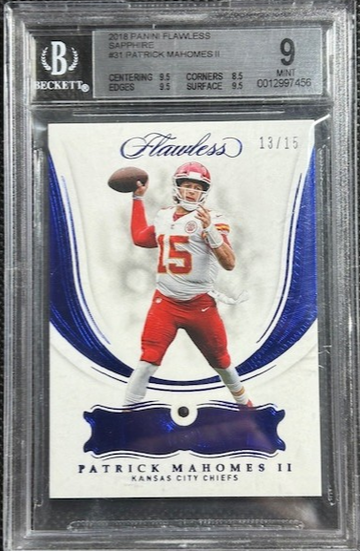  2018 PANINI FLAWLESS SAPPHIRE PARALLEL #/15 SSP PATRICK MAHOMES BGS 9 MINT Kansas City Chiefs