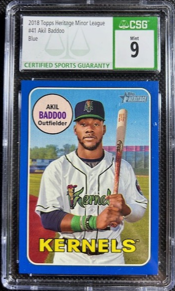 2018 Topps Heritage Minor League Edition Blue /99 Akil Baddoo #41 CSG 9 Mint