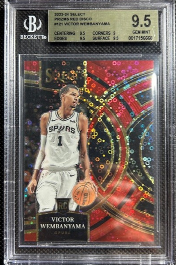 2023-24 Select H2 Victor Wembanyama Red Disco Premier Prizm /49 RC #121 BGS 9.5
