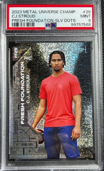 2023 Metal Universe #29 Fresh Foundation Silver Dots /299 SP C.J Stroud RC PSA 9