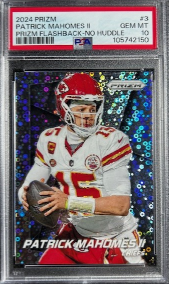 2024 Panini Prizm No Huddle Patrick Mahomes II Silver Disco Throwback #3 PSA 10