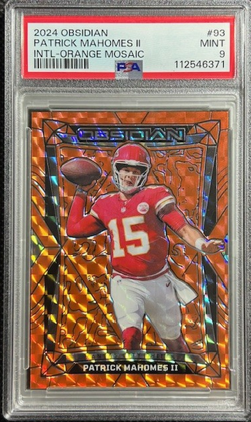 2024 Obsidian Patrick Mahomes International Orange Mosiac /24 SSP Chiefs PSA 9