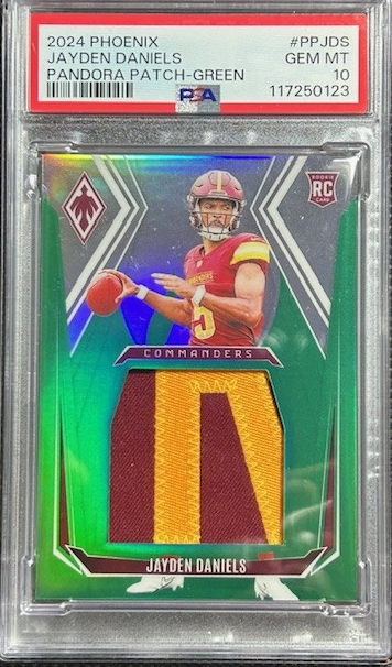 Jayden Daniels 2024 Phoenix Pandora Patch Green /25 #PP-JDS RC Rookie PSA 10 GEM