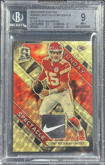 2023 Spectra Patrick MAHOMES Gold Vinyl 1/1 Nike Patch Sunday Spectacles BGS 9