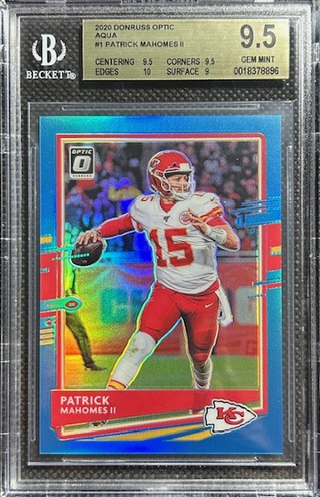 2020 Donruss Optic Patrick Mahomes II Aqua Prizm /299 Kansas City Chiefs BGS 9.5
