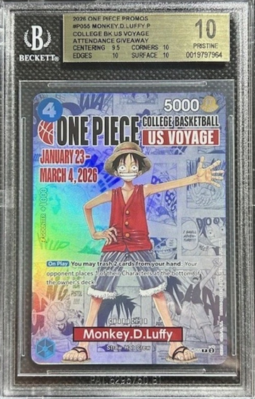 BGS 10 PRISTINE One Piece Card Monkey.D.Luffy US College Basketball Voyage Promo