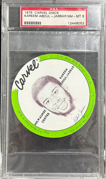 1975 CARVEL BASKETBALL CARD KAREEM  ABDUL JABBAR MILWAUKEE BUCKS PSA 8 GREEN