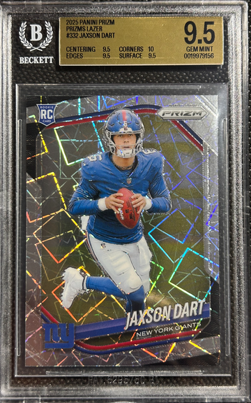 Jaxson Dart 2025 Panini Prizm #332 Lazer Prizm Rookie RC Giants BGS 9.5 Gem Mint