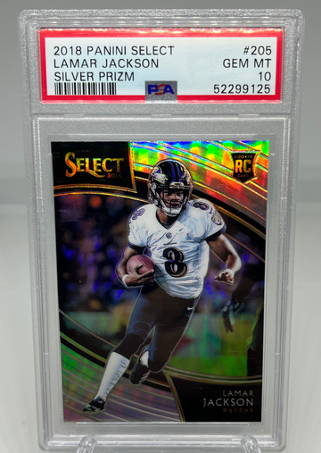 2018 SELECT LAMAR JACKSON FIELD LEVEL SILVER PRIZM RC #205 RAVENS ROOKIE PSA 10 GEM MINT