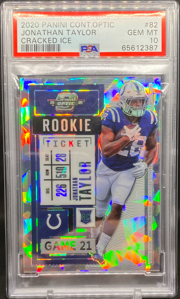 2020 Contenders Optic - #82 Jonathan Taylor Cracked Ice Rookie Ticket /22 PSA 10