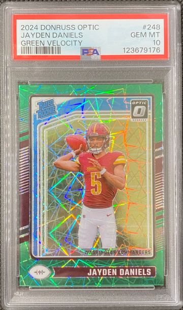2024 Panini Donruss Optic - Jayden Daniels Rated Rookie RC Green Velocity PSA 10