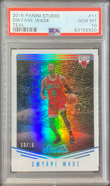 2016-17 Panini Studio - #11 Dwyane Wade Teal Holo SSP /15 PSA 10 Gem Mint Pop 3