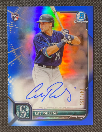 2022 Bowman - #CRA-CR Cal Raleigh Chrome Blue Refractor RC Rookie Auto /150