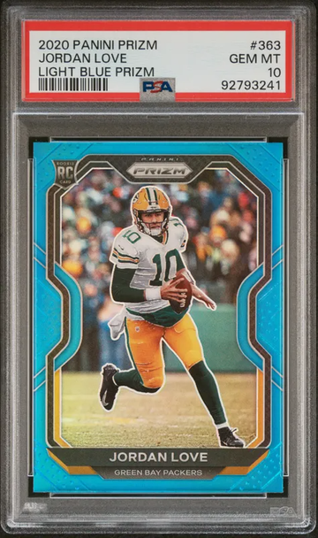 2020 Panini Prizm Jordan Love Light Blue Prizm #363 Rookie RC PSA 10