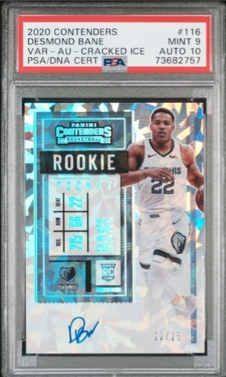 2020 Contenders Rookie Ticket Cracked Ice Desmond Bane Auto #22/25 Jersey Number PSA 9