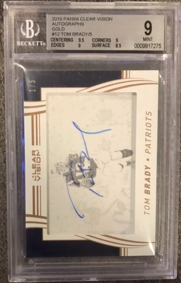 Tom Brady 2016 Panini Clear Vision Gold On Card Autograph BGS 9
