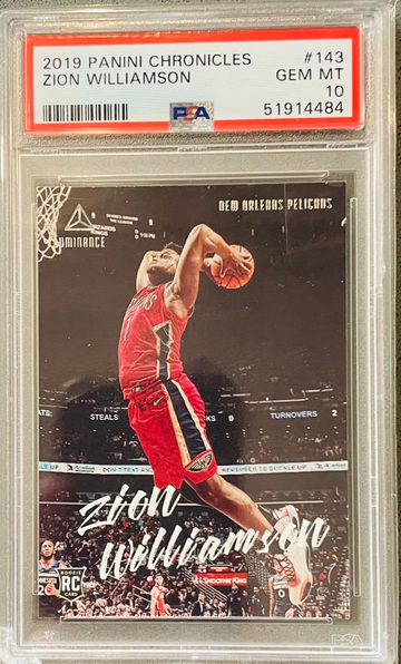 2019-20 Panini Chronicles Luminance Basketball 143 Zion Williamson Rookie PSA 10
