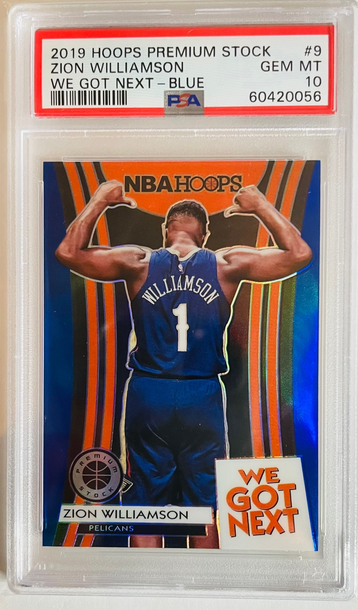 2019-20 Hoops Premium Stock 9 Zion Williamson We Got Next Blue Holo Prizm PSA 10