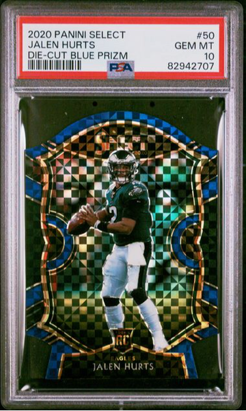 2020 PANINI SELECT JALEN HURTS DIE-CUT BLUE PRIZM ROOKIE RC PSA 10