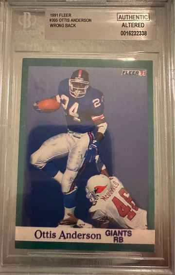 1991 Fleer Football Ottis Anderson 1991 Fleer Baseball on back