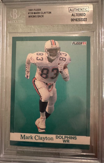1991 Fleer Football Mark Clayton 1991 Fleer Baseball on back