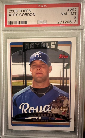  2006 Topps 297A Alex Gordon Rookie PSA 8, Rare Error Full Card 
