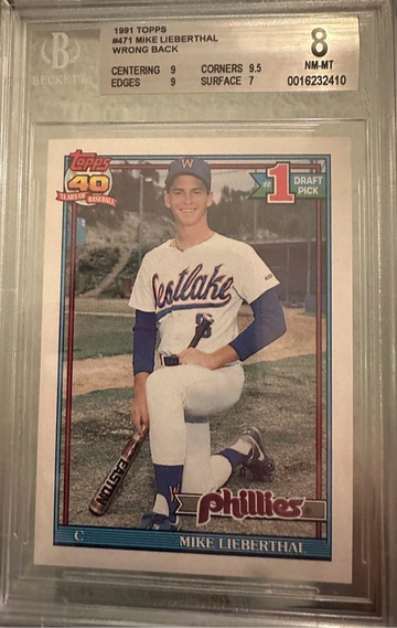 Mike Lieberthal 1991 Topps Baseball 1990 Topps Football Card on back