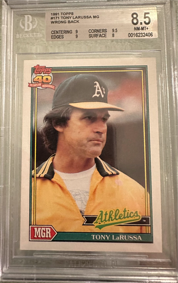 Tony Larussa 1991 Topps Baseball 1990 Topps Football Card on back