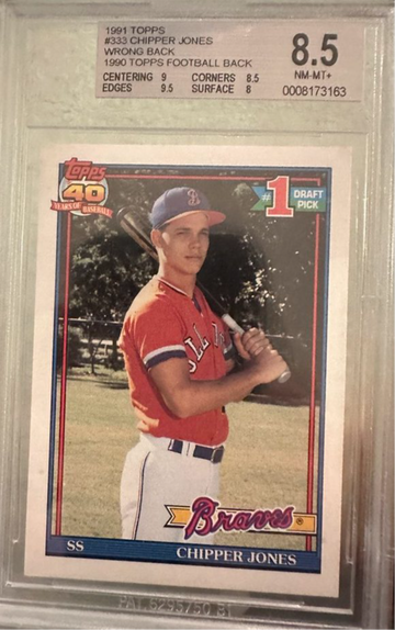 Chipper Jones 1991 Topps Baseball 1990 Topps Football Card on back