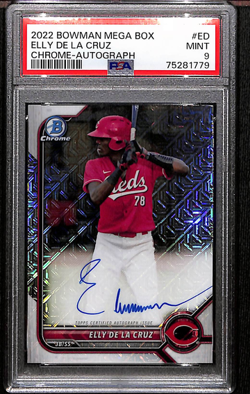 2022 Bowman Chrome Mega Box Elly De La Cruz Mojo Refractor PSA 9 Auto Reds