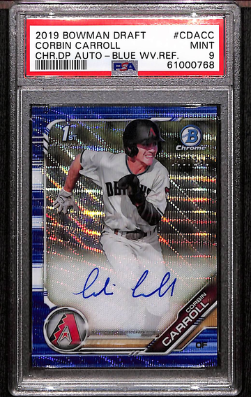 2019 Bowman Chrome Corbin Carroll Blue Wave Refractor /150 Auto PSA 9 1st Bowman