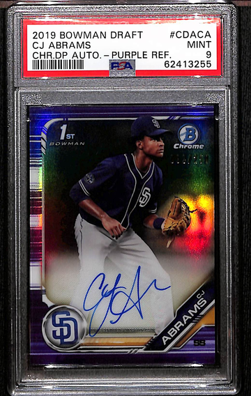 2019 Bowman Draft CJ Abrams Purple Refractor Auto PSA 9